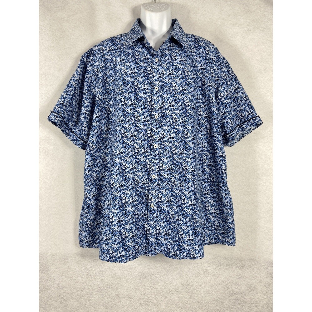 Rosso Milano Italy Shirt Men's 3XL Blue White Floral Button Up Modern Fit